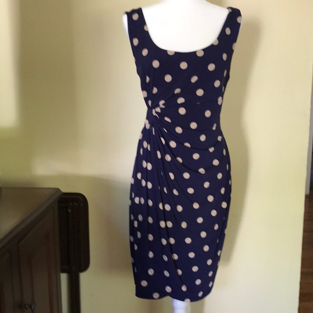 Navy polkadot rauched dress